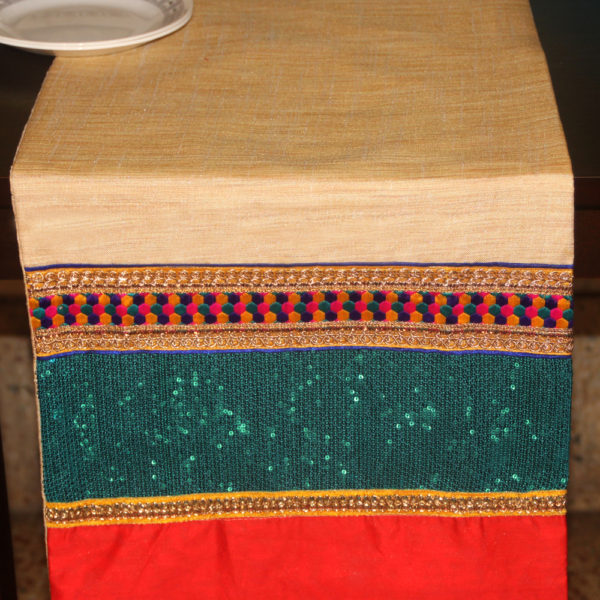 Beige Table Runner with Red Bottom - Image 2